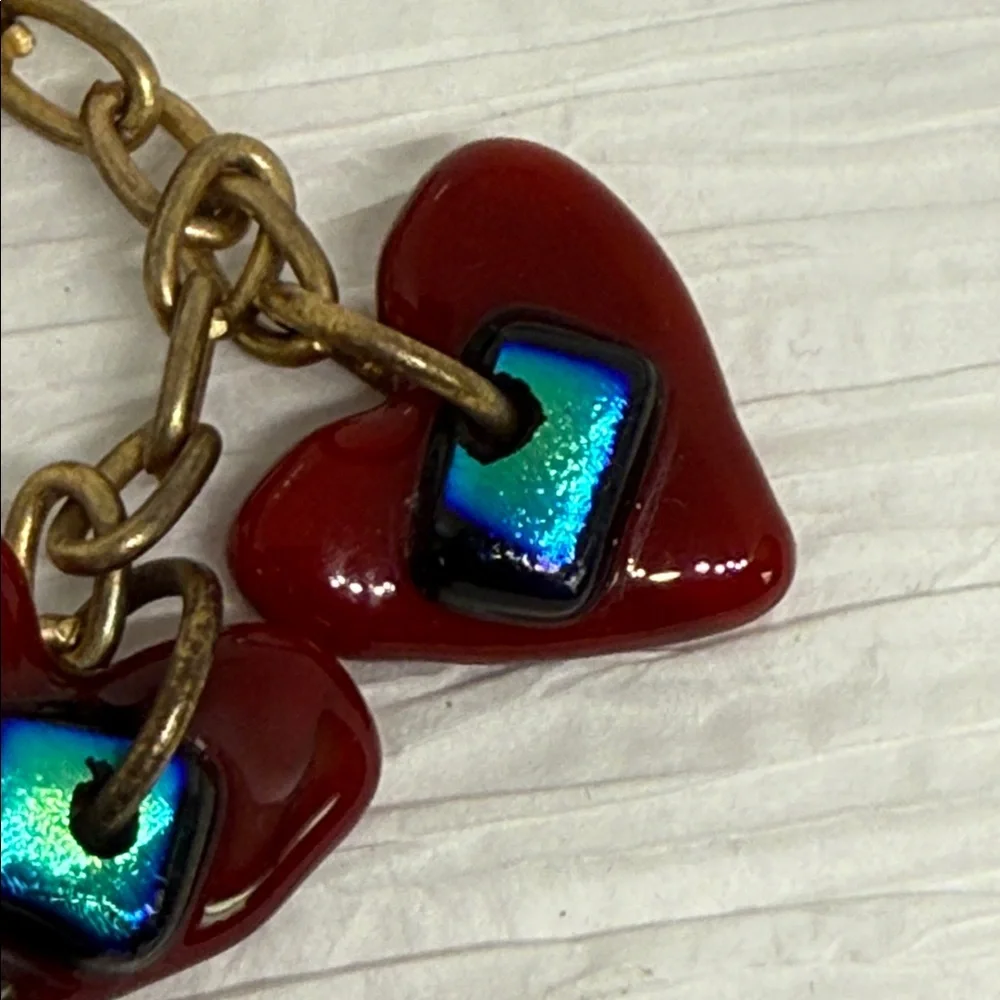 Gorgeous vintage Red glass Heart Charm Bracelet